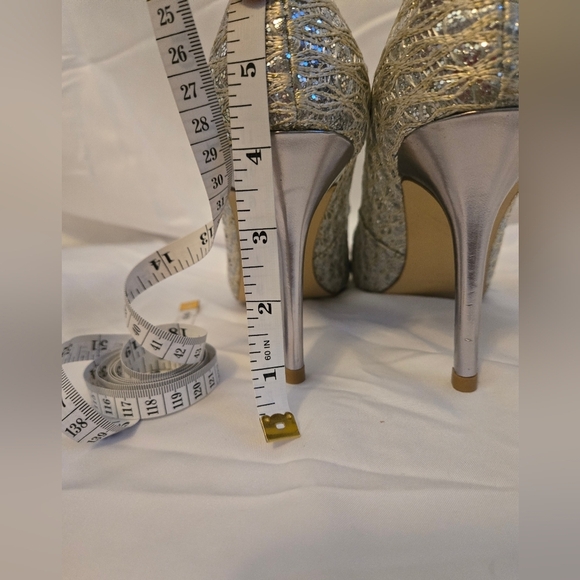 Enzo Angiolini Silver Sparkle Peep Toe Heels | Size 10.5 - Picture 5 of 8